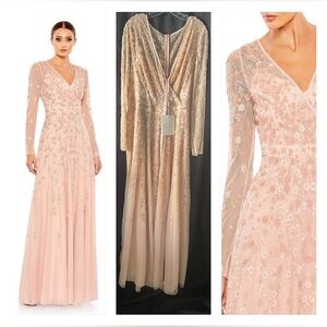 Mac Duggal 9131 NWT Embellished Wrap Over Illusion Long Sleeve ALine Gown